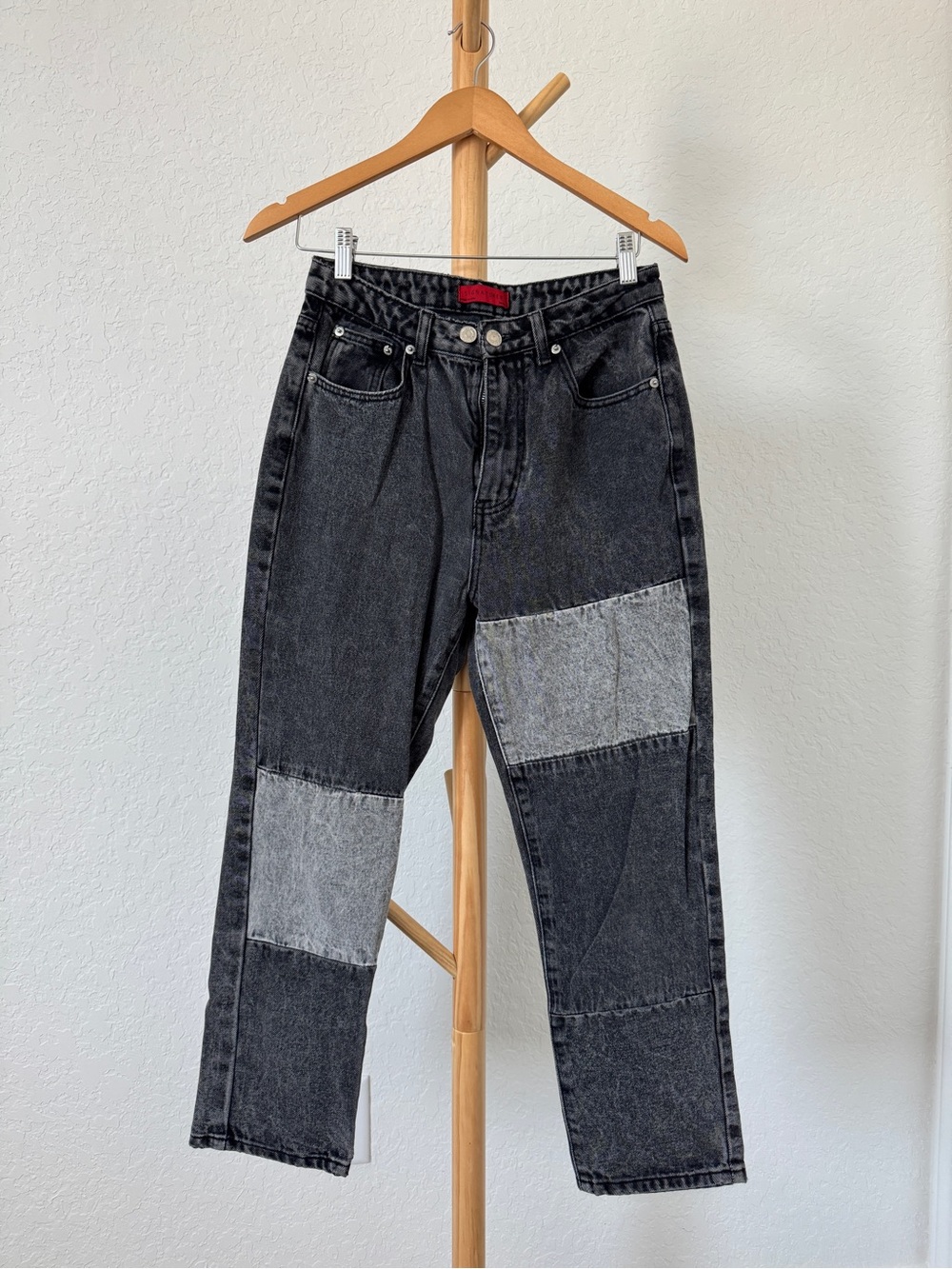 Signature Black Patchwork Straight Leg Jeans